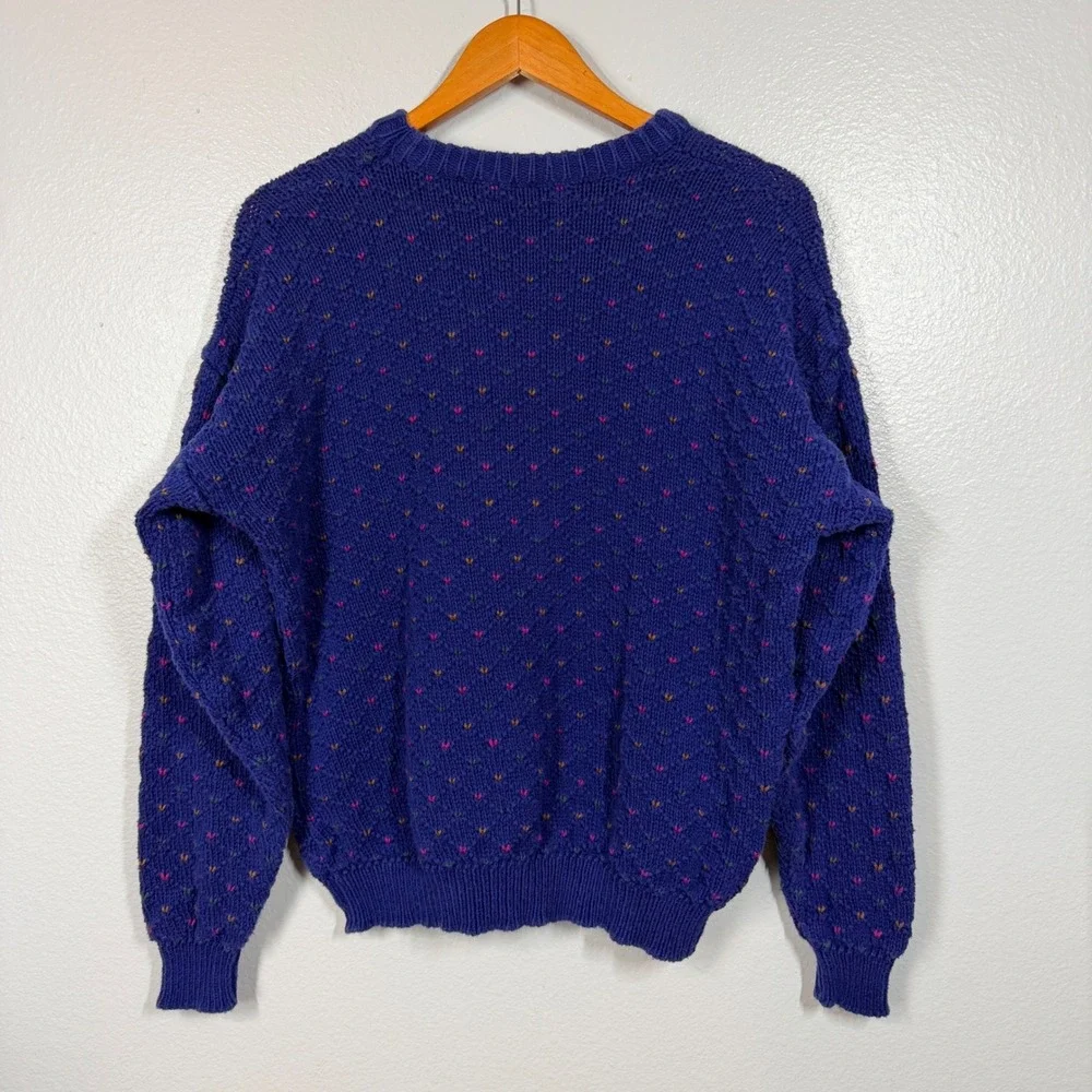 REI Sweater Women Large Blue Pointelle Knit Vintage Crewneck Pullover USA